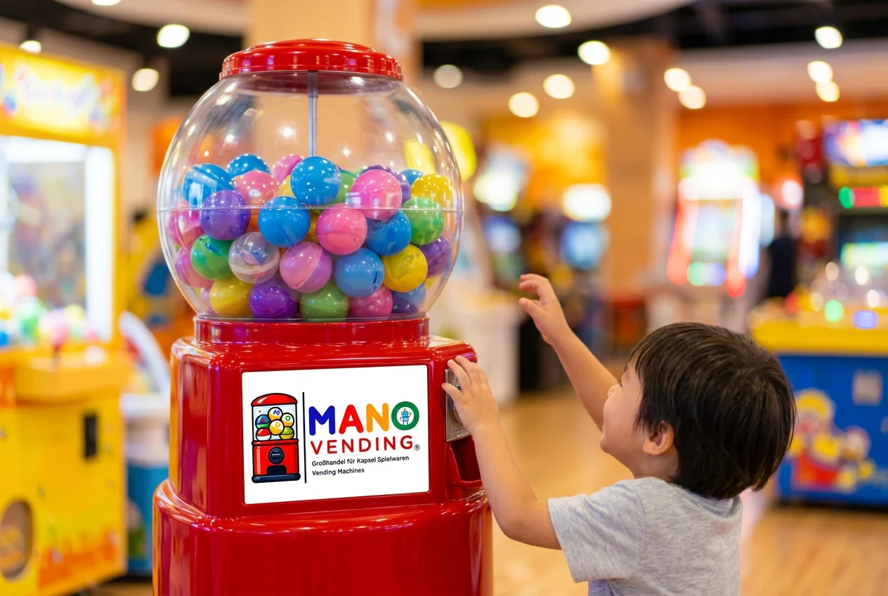 Ein Junge an einem Mano-Vending-Kapselautomaten