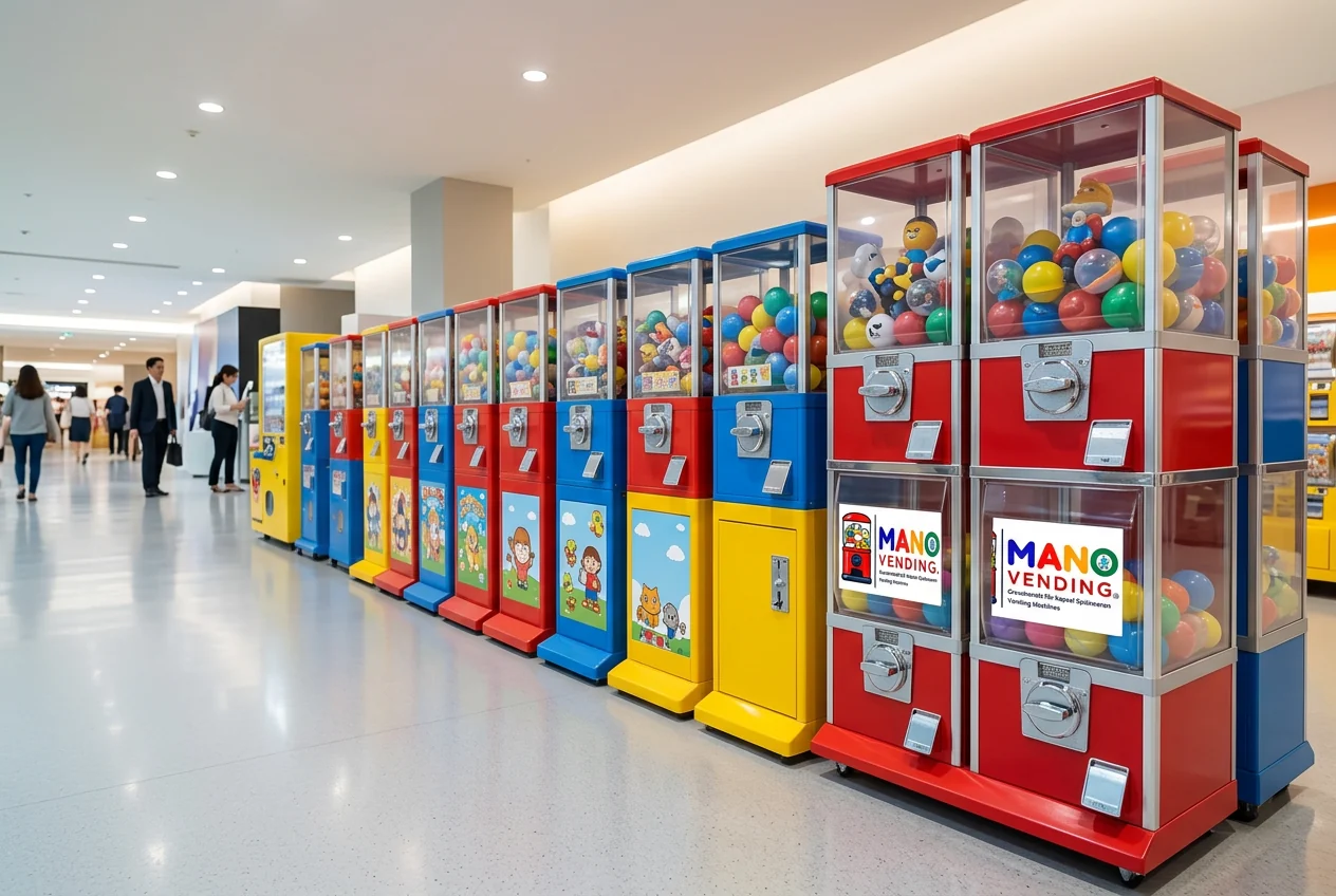 Eine Reihe von Mano-Vending-Automaten in einem Einkaufszentrum
