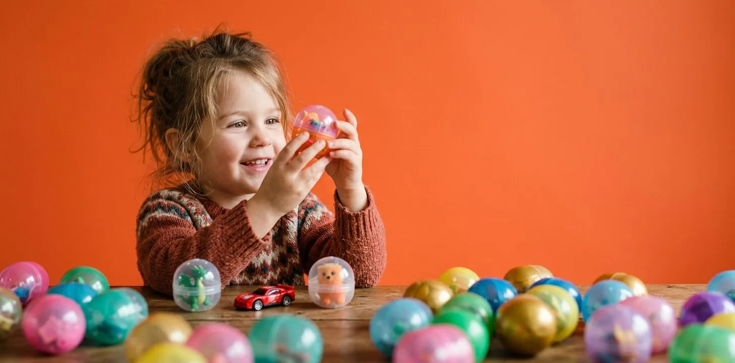 Kinder spielen mit Mano Vending Kapseln